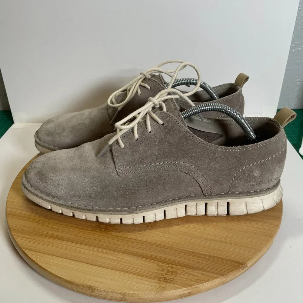 Cole Haan Men 10.5 Gray Beige ZeroGrand Oxford C31256 Suede Leather Lightweight
